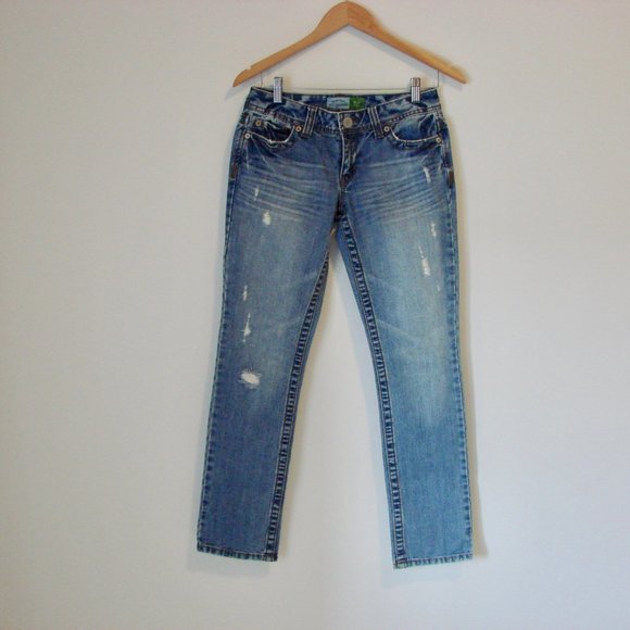 Aeropostale Jeans Bayla Skinny Straight Distressed Size 3 / 4 Tall 30" Inseam - Picture 1 of 15